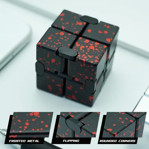 Miniatura 4 de Cubo infinito de metal, juguete portátil de escritorio, alivio de la ansiedad para adultos, adolescentes y niños, regalo para TDAH, negro y rojo