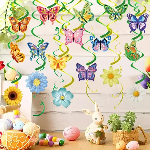 Miniatura 8 de 33 decoraciones colgantes de primavera para el hogar, serpentinas colgantes de mariposa para primavera, verano, Pascua, flores, mariposa, temática
