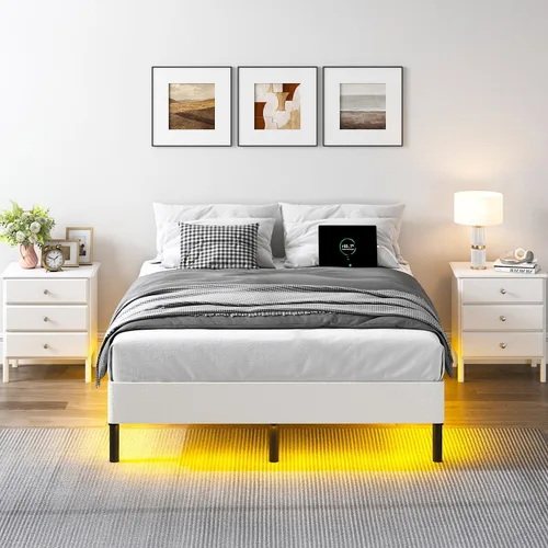 Miniatura 2 de QEROMY Base de cama matrimonial para somier, marco de cama de metal de 7 pulgadas con luces LED, base de cama de soporte de 9 patas, fácil montaje