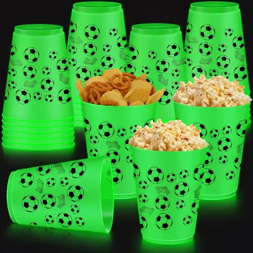 Miniatura 14 de Juego de 24 vasos de plástico esmerilado de 16 onzas que brillan en la oscuridad, vaso verde reutilizable con tréboles, tréboles, duendes, sombrero