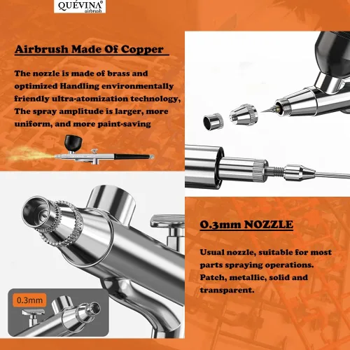 Miniatura 3 de Quevina - Kit de aerógrafo inalámbrico, con limpiador y diluyente, pistola pulverizadora de cepillo de aire portátil de mano, mini compresor