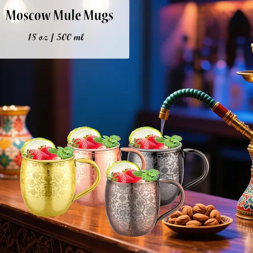 Miniatura 4 de UNISWEET Moscow Mule - Tazas de 18 onzas chapadas en cobre fina artesanía, tazas grabadas con acero inoxidable 304, para bebidas frías, cerveza, 1