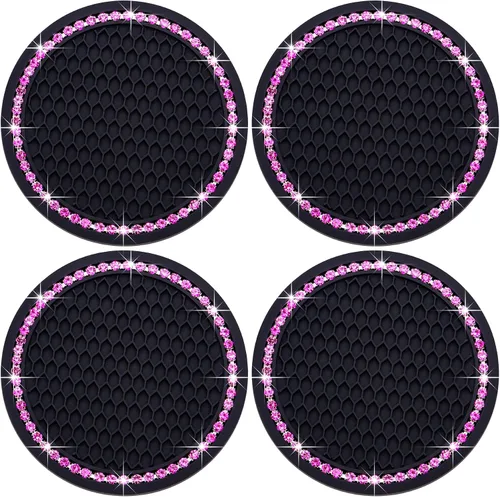 4 posavasos con brillantes para portavasos, 2.75 pulgadas, insertos para portavasos de auto, silicona suave antideslizante a prueba de golpes, Negro