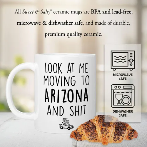 Miniatura 3 de Sweet & Salty Taza con texto en inglés «Look at Me Moving to Arizona», regalos para alguien que se muda fuera del estado, «Welcome Farewell Goodbye