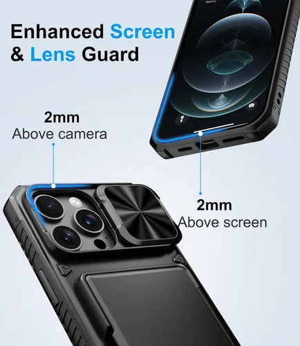 Miniatura 6 de BXYJY Funda tipo cartera para iPhone 12 Pro Max y 13 Pro Max, tarjetero (4-5 tarjetas), cubierta deslizante para cámara, protección militar contra
