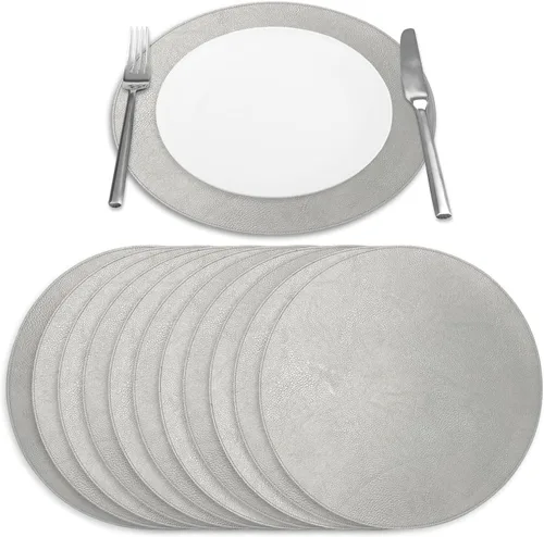 Miniatura 18 de Juego de 6 manteles individuales redondos de piel sintética de 15 pulgadas para comedor, resistentes al calor y antideslizantes, lavables, Negro