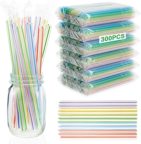 Miniatura 8 de Tessco for you 300 pajitas grandes de plástico a rayas de té de burbujas de 9.06 pulgadas, envueltas individualmente para beber jugo de batido Negro