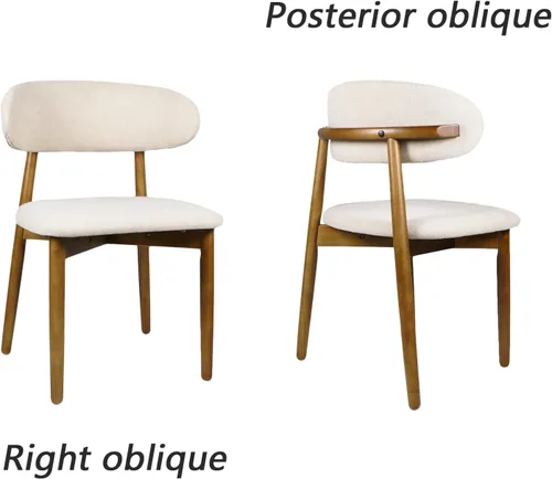 Miniatura 8 de Sillas de comedor tapizadas modernas, asiento de tela beige con patas de madera, sillas auxiliares de cocina contemporáneas, juego de 2
