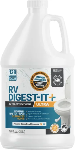 Miniatura 14 de Unique RV Digest-It+, tratamiento de inodoro extra fuerte para autocaravana, licua, desechos y todas las marcas de papel higiénico, eliminador