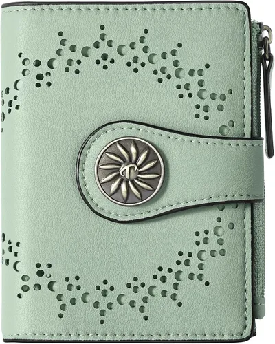 Miniatura 18 de Tipmile - Cartera pequeña para mujer, cartera de cuero con bloqueo RFID, plegable con bolsillo para monedas y con cremallera, Beige, Casual