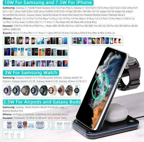 Miniatura 2 de Cargador inalámbrico para Samsung, estación de carga rápida 3 en 1 para Samsung Galaxy S23/S22/S21/S20/S10/Note 20/10, soporte de carga inalámbrico