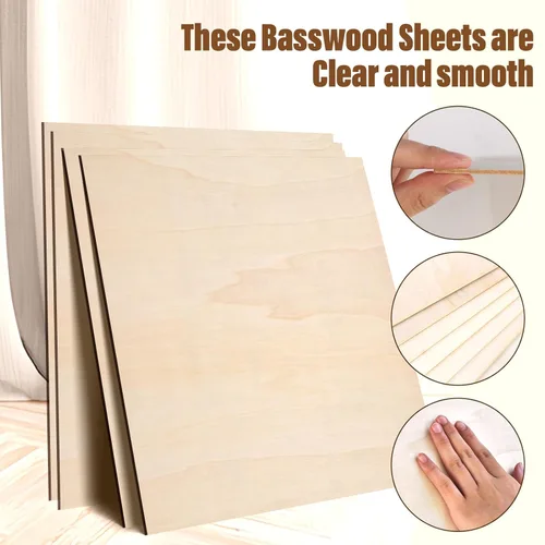 Miniatura 3 de Paquete de 24 hojas de tilo de 1/8, 0.118 in de tilo para corte láser, hojas de madera sin terminar de 12 x 12 pulgadas para grabado, manualidades