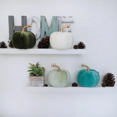 Miniatura 9 de Winlyn 4 calabazas decorativas de terciopelo rústico sintético, color verde, verde azulado, blanco, 5 pulgadas, para regalos, otoño, boda, Acción