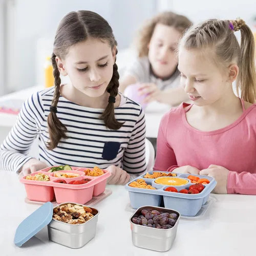 Miniatura 6 de Caperci Paquete de 3 Recipientes de Acero Inoxidable para Aperitivos con Tapas de Silicona - Recipientes Pequeños para Alimentos de 8 onzas a Prueba