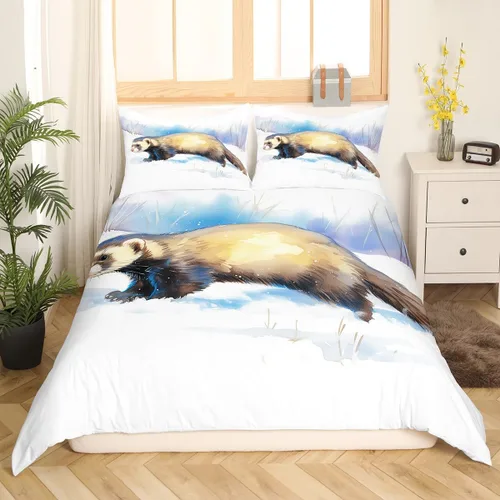 Miniatura 3 de Juego de ropa de cama de hurón Minks Comadreja Animal Funda de edredón Kawaii animales salvajes funda de edredón individual, juego de cama de Multi