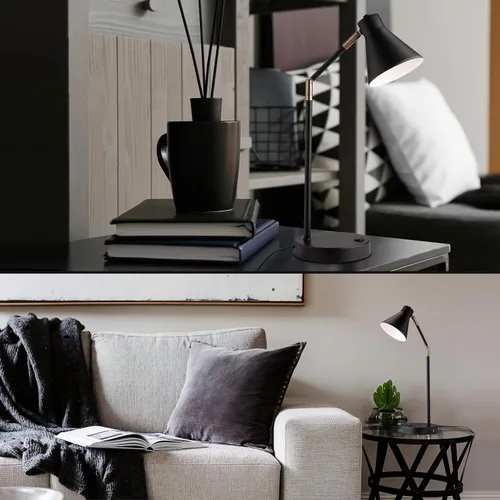 Miniatura 5 de O'Bright Astrum - Lámpara de escritorio LED con puertos de carga USB duales, 100% metálica, brazos giratorios de 270 grados, luz blanca suave Negro