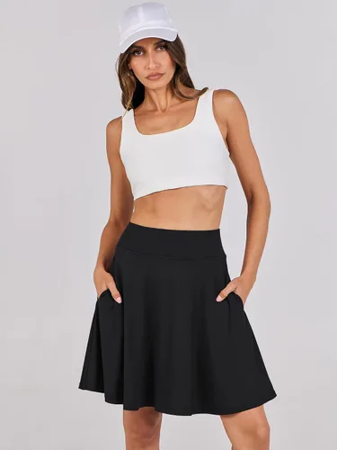 Miniatura 9 de ANRABESS Faldas hasta la rodilla para mujer con bolsillos, cintura alta, para golf, tenis, viajes, pantalones cortos integrados