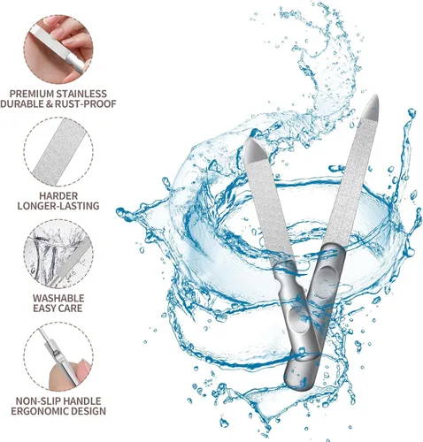 Miniatura 3 de Lima de uñas de metal (2 piezas), limas de uñas para uñas naturales y uñas de los pies, uñas gruesas hechas de acero inoxidable, limas de uñas