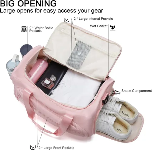Miniatura 3 de Bolsa de gimnasio para hombres y mujeres, pequeña bolsa deportiva con bolsillo húmedo y compartimento para zapatos, bolsa de lona resistente al agua