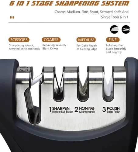 Miniatura 5 de 6 en 1 mejor afilador de cuchillos Afilador de cocina de 4 etapas premium para cuchillos, tijeras Diamante duro, carburo, ranuras de cerámica