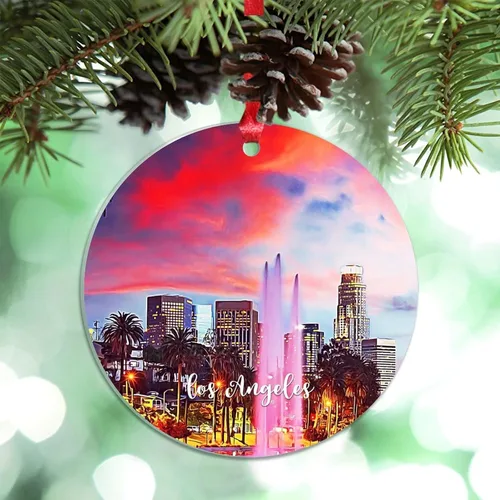Miniatura 9 de Adornos de Navidad de California Estados Unidos, paisaje urbano de Los Ángeles, adornos de árbol de Navidad, adornos de Navidad personalizados