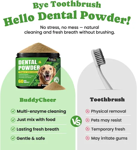 Miniatura 3 de Polvo de limpieza dental para perros, polvo dental para perros y refrescante de aliento para gatos, eliminador de placa para limpieza de dientes