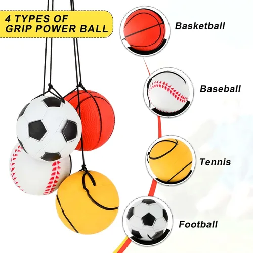 Miniatura 3 de 4 bolas de retorno de muñeca, pulsera de bola de rebote de goma de 2 pulgadas en una cuerda deportiva de muñeca, incluye baloncesto, béisbol