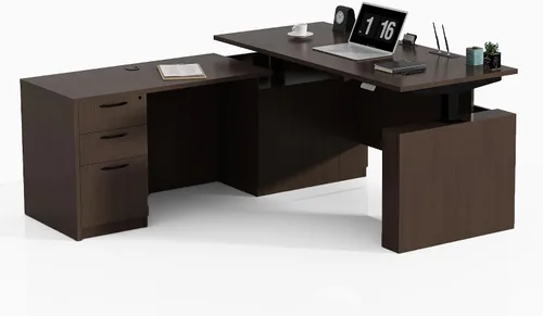 Miniatura 12 de Escritorio ejecutivo de pie en forma de L de 66.93 pulgadas con marco premontado y armarios con cerradura, escritorio de altura ajustable con doble
