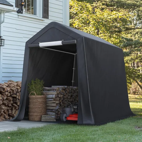 Miniatura 8 de ADVANCE OUTDOOR Cobertizo de almacenamiento portátil para exteriores de 6 x 8 pies con 2 puertas enrollables con cremallera y rejillas