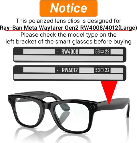 Miniatura 2 de HIBLOKS 4 clips polarizados para Ray-Ban Meta Wayfarer y Gen 2 (RW4008/RW4012 Grande 53-22), clip de decoloración para Meta Wayfarer Gen 2 Protege