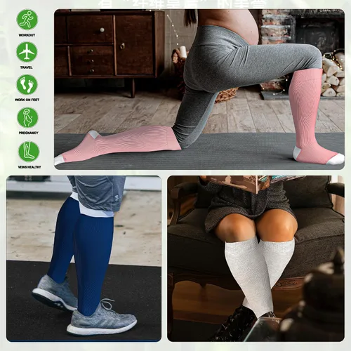 Miniatura 7 de LEVSOX Calcetines de compresión de pantorrilla ancha para mujeres y hombres, talla grande, 15-20 mmHg, hasta la rodilla, medias de gran soporte