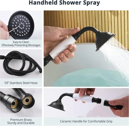 Miniatura 4 de Grifo de bañera para teléfono con pulverizador, para montaje en pared, ducha de mano, 3 manijas cruzadas, relleno de bañera antiguo, centro