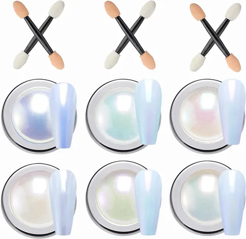 Miniatura 8 de 6 polvos de uñas cromados, efecto espejo, blanco perla cromada láser, polvo de dona esmaltado