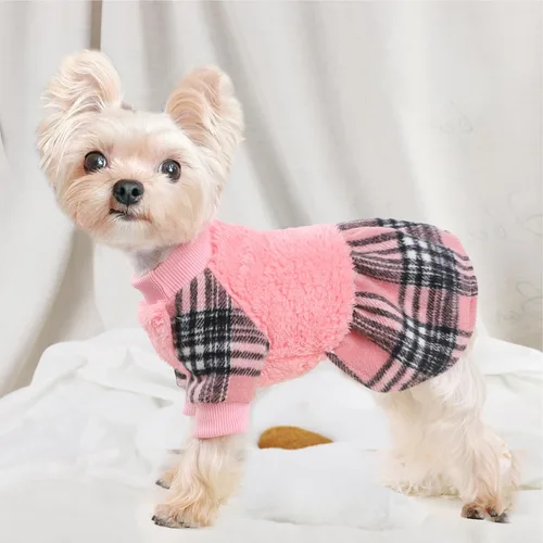 Miniatura 4 de Suéter para perro, ropa de invierno para perros pequeños, niño y niña, vestido de otoño para perrito, forro polar cálido, chihuahua, Yorkie, Tartán