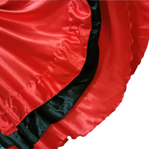 Miniatura 5 de BACKGARDEN Falda larga de satén con capas negras y rojas para mujer, para flamenco español, danza del vientre, ballet mexicano, actuación folklórica