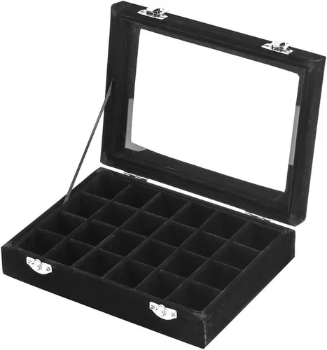 24 rejillas de terciopelo anillo de cristal pendientes caja de joyería organizador de pendientes soporte de almacenamiento vitrina