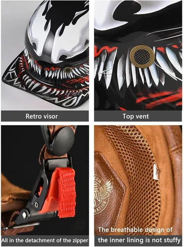 Miniatura 5 de Medio casco de motocicleta vintage, casco de béisbol de moda, certificación DOT/ECE, casco de motocicleta para hombres y mujeres