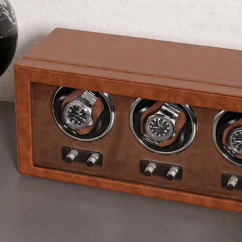 Miniatura 4 de ROTHWELL Bobinadora de reloj triple para relojes automáticos con motor silencioso con múltiples velocidades y ajustes de rotación (bronceadomarrón)
