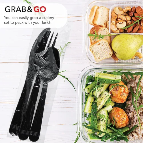 Miniatura 4 de Party Essentials Kits de utensilios de plástico resistentes envueltos individualmente, 50 juegos para catering de fiestas, tenedor/cuchara/cuchillo