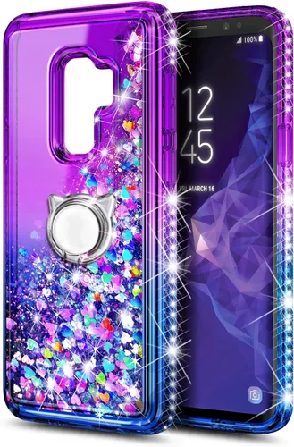 Miniatura 3 de NGB - Funda de teléfono diseñada para Samsung Galaxy S9+ Plus, morado/azul, con purpurina líquida para mujeres y niñas, con protector de pantalla