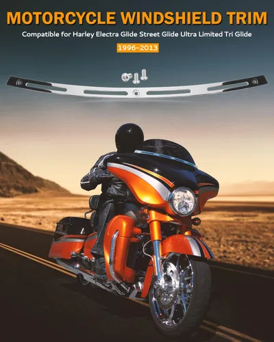 Miniatura 6 de PBYMT Parabrisa biselada con ranuras pulidas de acero inoxidable en forma de murciélago, cromada, compatible con Harley Tri Electra Street Glide