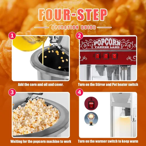 Miniatura 6 de Máquina comercial de palomitas de maíz de 16 onzas, 1440 W de acero inoxidable estilo teatro, hace 80 tazas, control de 3 interruptores, puertas