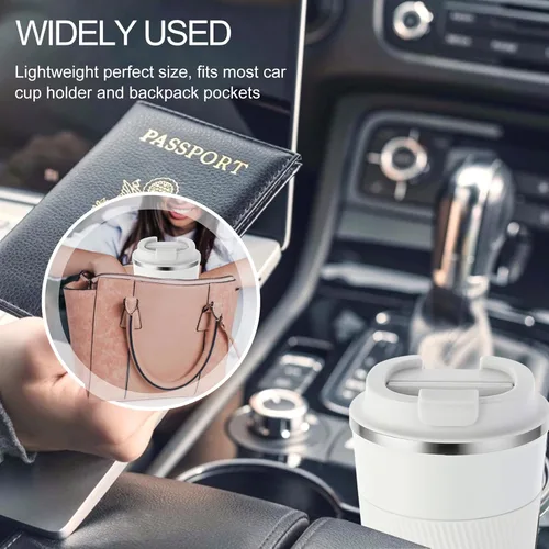 Miniatura 6 de GEMFUL Taza de viaje de café a prueba de fugas con tapa, 13 onzas, aislada al vacío, de acero inoxidable, vaso de café a prueba de derrames