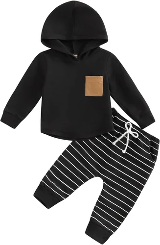 Miniatura 64 de Ropa de bebé niño 3 6 9 12 18 24M 3T Conjunto de pantalones con capucha patchwork sudadera con capucha pantalones de rayas traje de otoño invierno