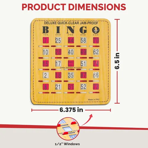 Miniatura 6 de MR CHIPS Tarjetas de bingo de lujo a prueba de atascos y transparentes con ventanas deslizantes, paquete de 100 unidades en estilo de madera 100