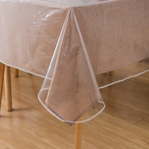 Miniatura 2 de Pioggia Mantel de vinilo transparente resistente con bordes cosidos, impermeable, a prueba de aceite, resistente a las manchas, protector de mesa