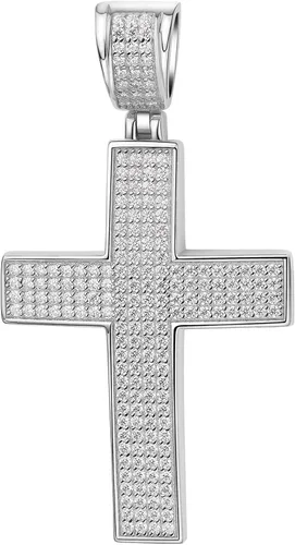 HOLYCOME Colgante de cruz de moissanita helada para hombres, colgante de crucifijo de diamante de laboratorio para collar, plata de ley 925, joyería