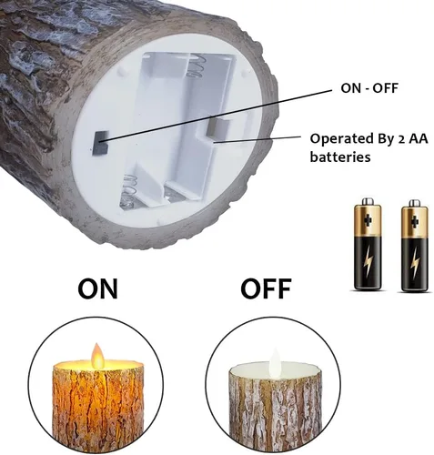 Miniatura 6 de Pine Bark - Velas LED sin llama que funcionan con pilas con mechas móviles de luz amarilla cálida parpadeante, paquete de 3