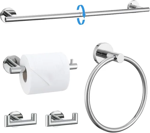 Miniatura 8 de Juego de 5 piezas de toallero, accesorios de baño de hardware de oro cepillado que incluye toallero de 60 cm, soporte de papel higiénico, anillo