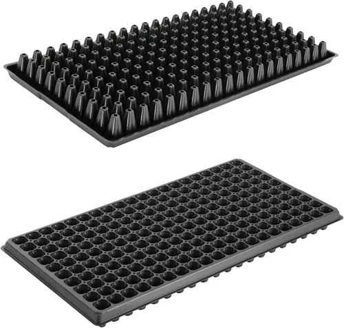 RooTrimmer Bandeja de enchufe de 200 celdas, paquete de 10 unidades gruesas y duraderas para principiantes, semillas de frutas y verduras, Negro-200c